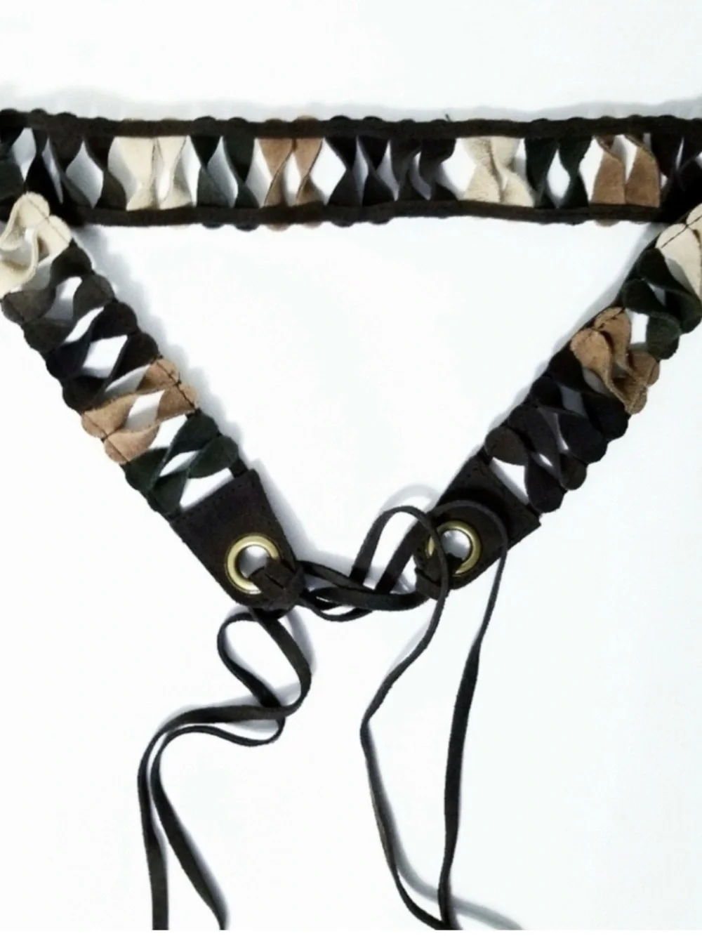 Woven Suede Tie-Waist Belt in Black, Cream & Brown